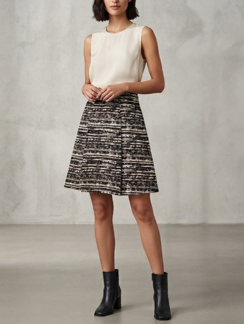 Pink Tartan Black and Cream Metallic Jacquard Print Pleated Skirt Womens Size 0